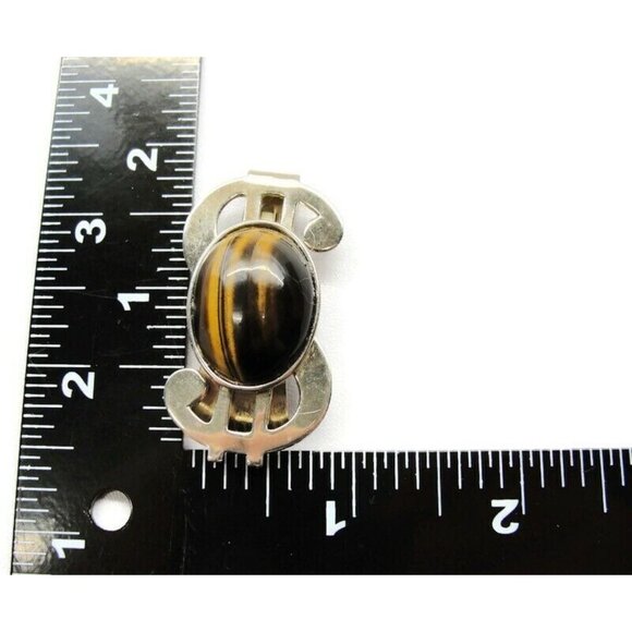 Dollar Sign Money Clip Imitation Tiger Eye Stainless Steel Cash ID Holder - Picture 6 of 10